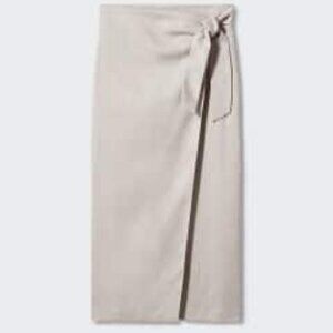 Mango Linen Blend Wrap Skirt Midi